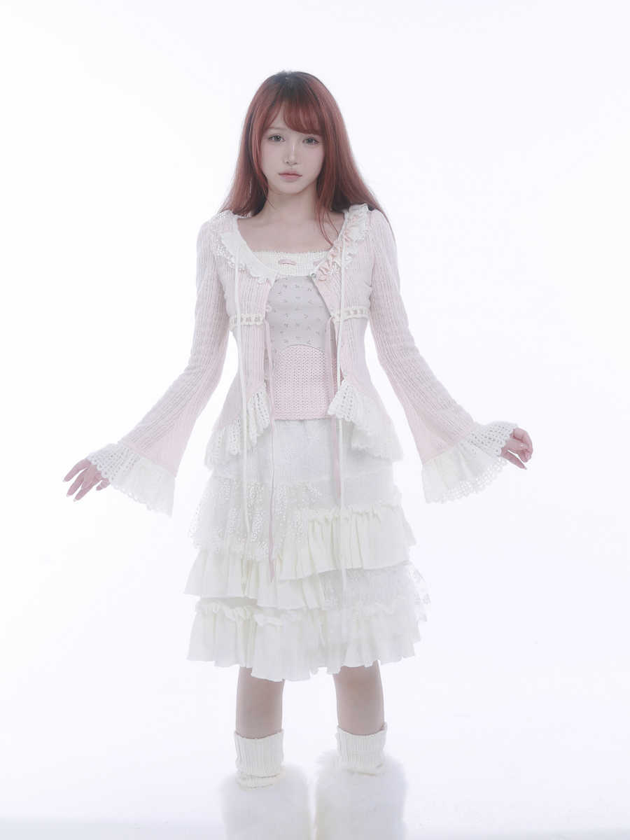 Fleece Knitted Cardigan Asymmetric Lace