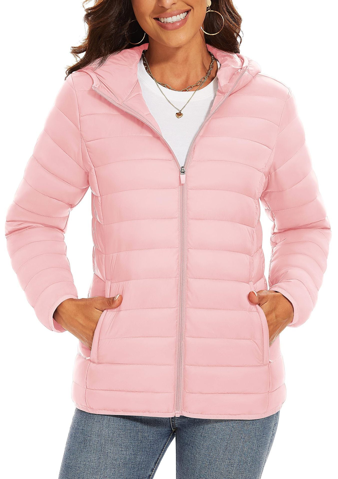 Hooded Down Jacket Zipper Winter Warm Coat Jacket