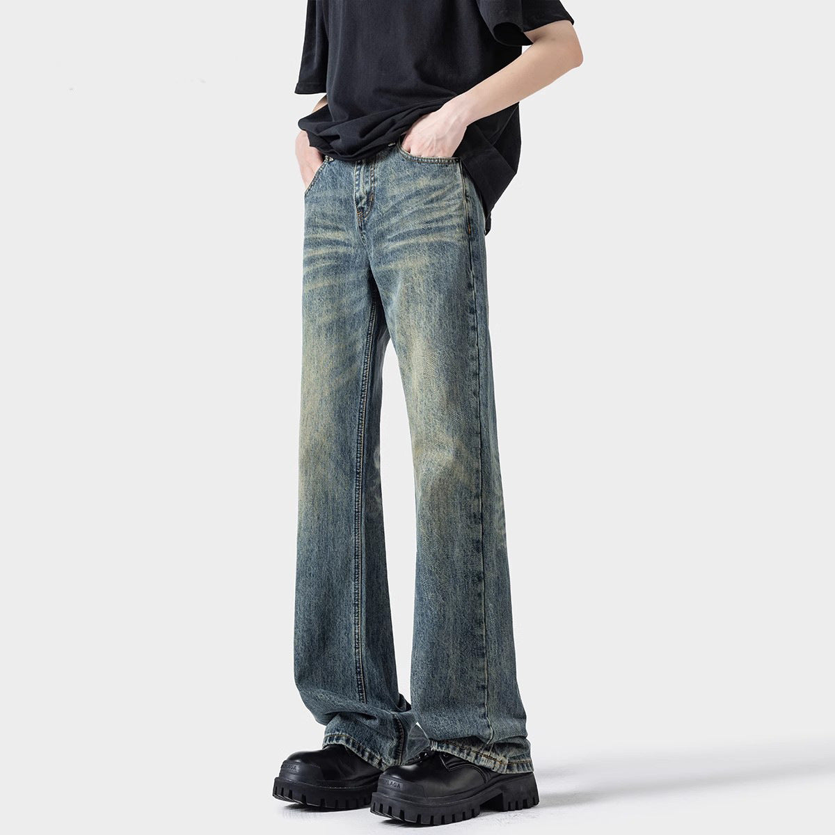 Black Casual Trousers Straight Micro-pull