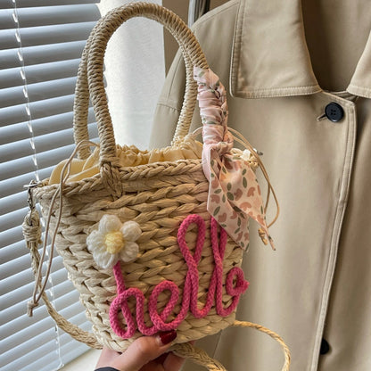 Woven Handbag Women's Fashion Letter Straw Cross Body Bag