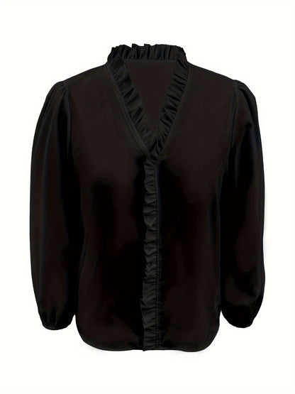 Plus Size Women's Ruffled Casual Long-sleeved Shirt