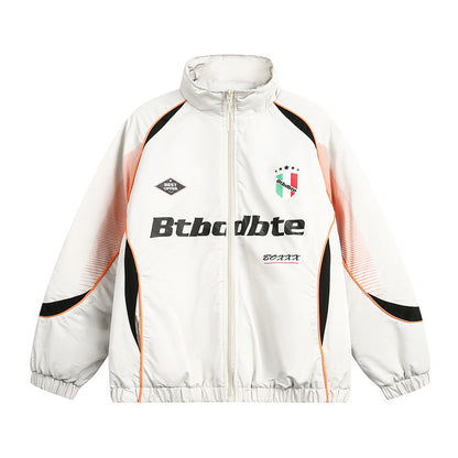 Splicing Gradient Letter Cotton Padded Loose Stand Collar Jacket