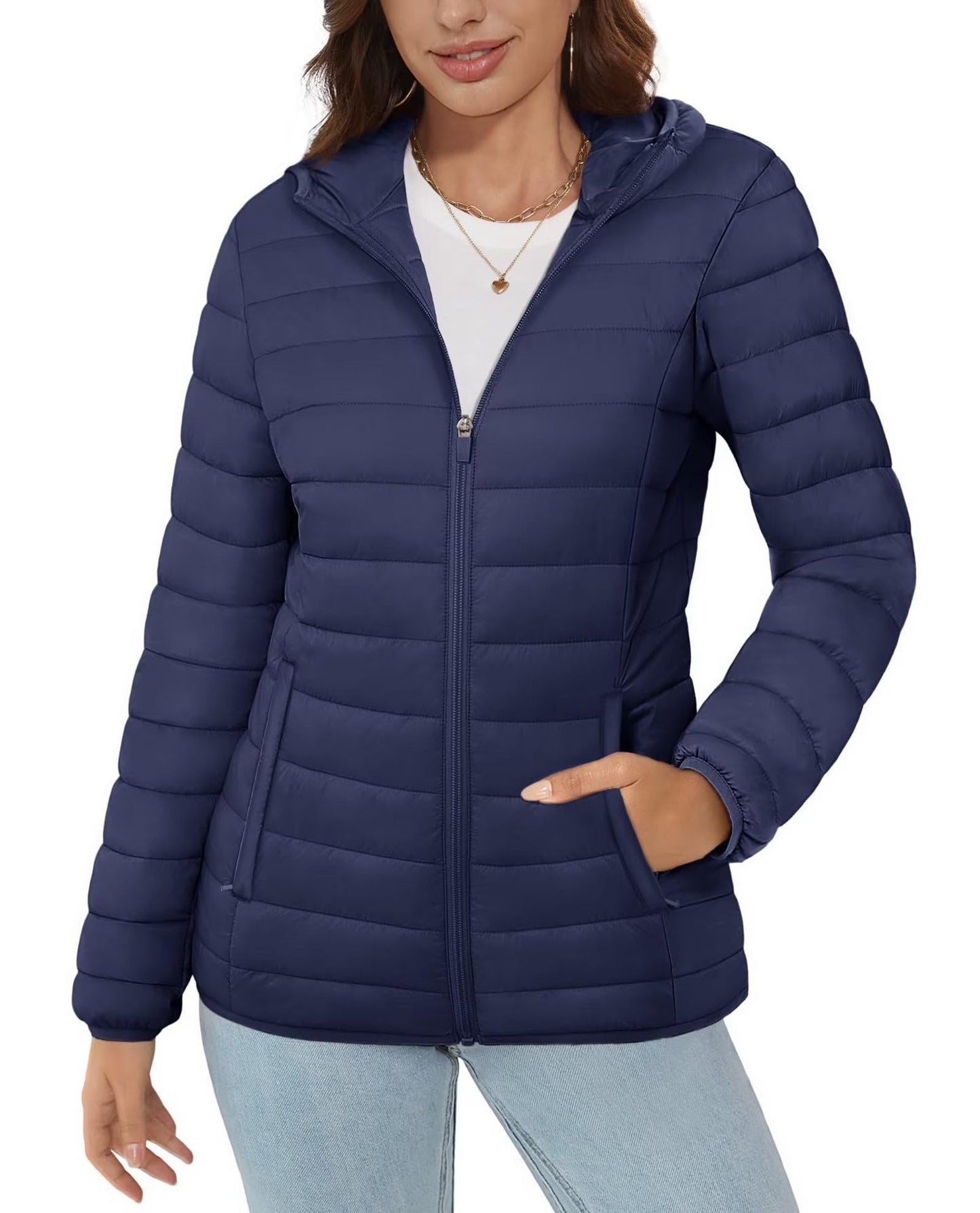 Hooded Down Jacket Zipper Winter Warm Coat Jacket