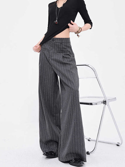 Vintage Stripe Black Suit Pants All-match Wide Leg Pants