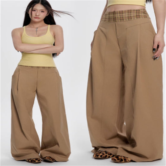 Women's Summer High Waist Plaid Casual Pants