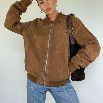 Retro Street Style Solid Color Loose Hot Girl Zipper Jacket