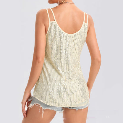 Hot Girl Vest Sequins V-neck Strap